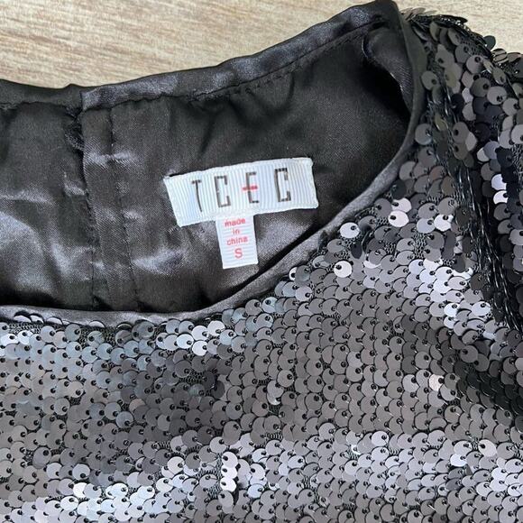 NWT black sequin puff sleeve glam party top blouse top small $76 - Picture 4 of 5